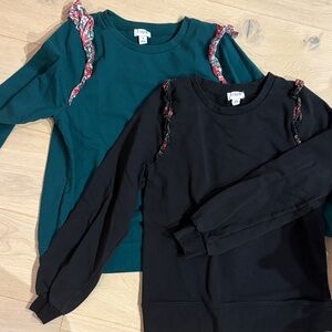 J. Crew Teal and Black Ruffle Top